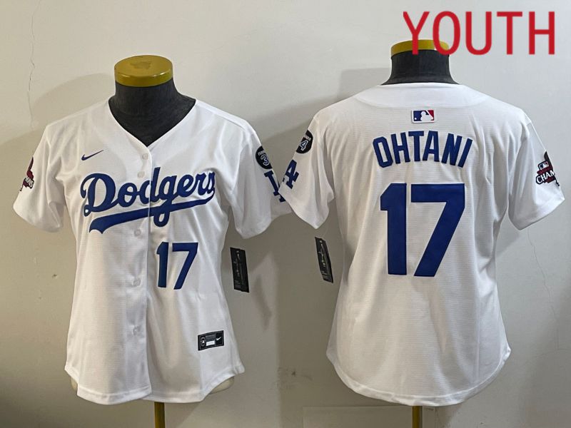 Youth Los Angeles Dodgers #17 Ohtani White Game 2024 Nike MLB Jersey style 12097